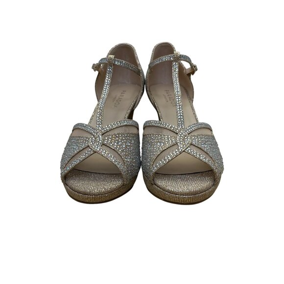 Paradox London Women’s Champagne Glitter T-Bar Nora Open Toe Heels Size 7M - Picture 2 of 11